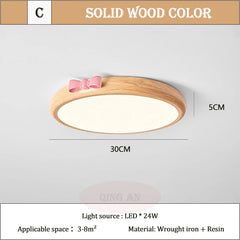 Wood Flush Mount Pink Bow Ceiling Light for Children's Room