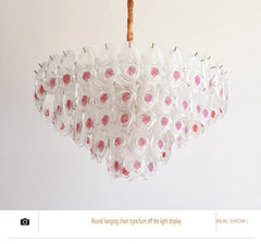 Gold Finish Chandelier with Frosted Glass Shades and Rose Bud Accents