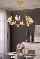 Gold Butterfly Glass Ring Chandelier Modern Pendant Light Fixture