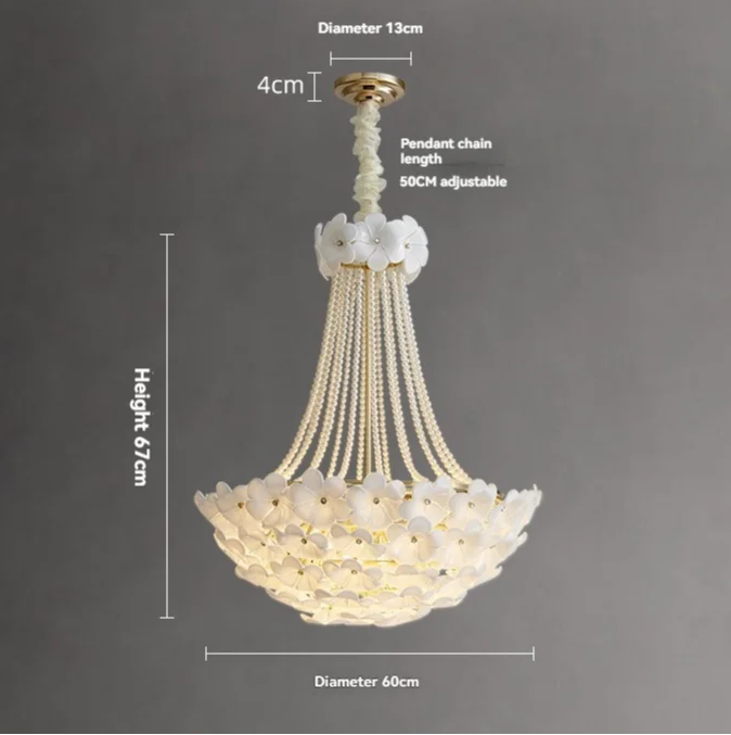 Chandelier with measurements on a gray background