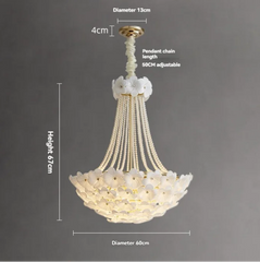 Chandelier with measurements on a gray background
