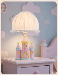 Pink Castle Table Lamp Children's Room Fabric Shade Accent Lamp