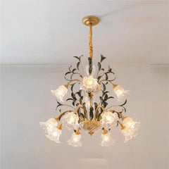 Gold Floral Glass Chandelier Multi-Arm Pendant Light