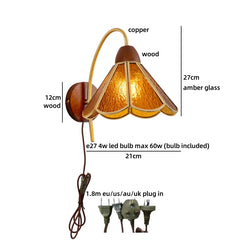 Wall-mounted lamp with dimensions and features labeled on a white background