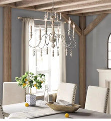 Distressed White Iron 6-Light Candle Chandelier with Drip Details