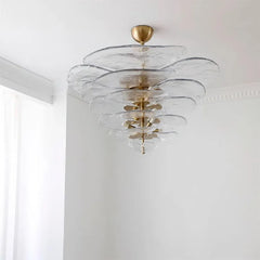 Glass Leaf Tiered Chandelier Polished Copper Floral Pendant Light