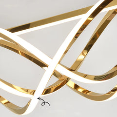 Gold chandelier with geometric design on a white background