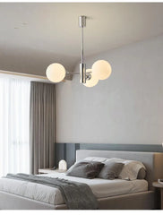 Opal Glass Globe Cluster Chandelier - Modern Polished Chrome Frame