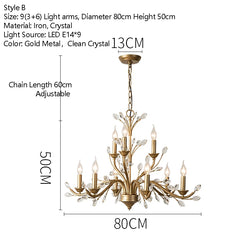 Brushed Gold Crystal Floral Chandelier Light Fixture