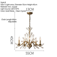 Brushed Gold Crystal Floral Chandelier Light Fixture