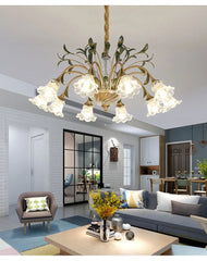 Gold Floral Crystal Chandelier Semi-Flush Ceiling Light