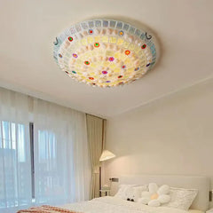 Mosaic Shell and Colored Glass Flush Mount Ceiling Light Fixture