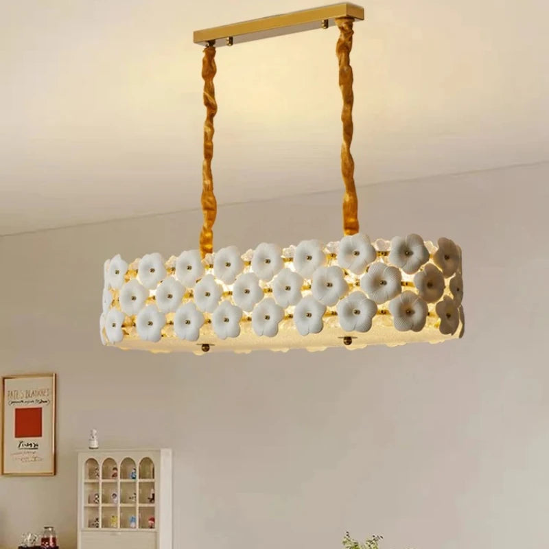 Decorative ceiling light fixture with floral design in a room setting