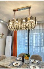Crystal Waterfall Pendant Lighting Fixture with Gold Faceted Accents