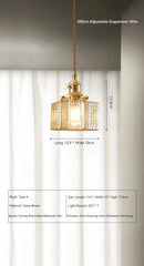 Brass Square Pendant Light with Textured Amber Glass Shade