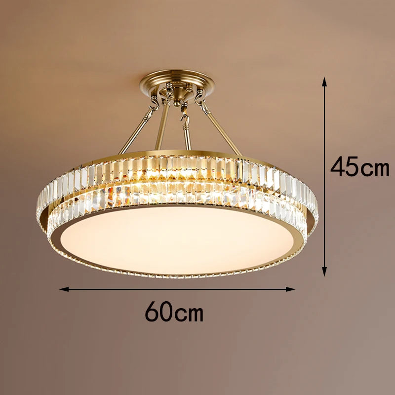 Gold ceiling light fixture with dimensions on a plain background
