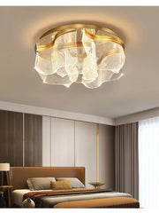 Gold Floral Wave Flush Mount Ceiling Light with Soft Fabric Shades