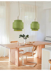 Tiered Fluted Ceramic Drum Pendant Light with Warm Inner Glow