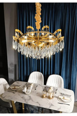 Gold Crystal Teardrop Cascading Chandelier Light