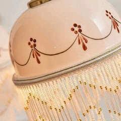 Gold Floral Ceramic Pendant Light with Tassel Fixture