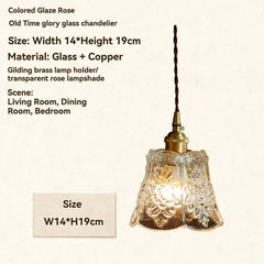 Brass Scrollwork Lantern Pendant with Frosted Floral Glass Shade