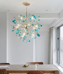 Gold Agate Slice Floral Chandelier Pendant Light