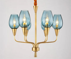 Gold Metal Frame Blue Glass Tear Drop Pendant Chandelier Light Fixture