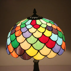 Tiffany Stained Glass Scaled Dome Table Lamp with Dark Bronze Base