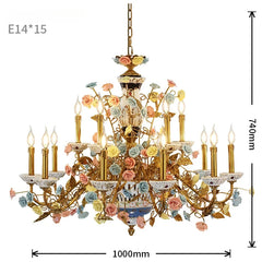 Gold Ceramic Rose Floral Chandelier Pendant Light
