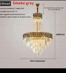 Gold Crystal Tiered Waterfall Chandelier with Geometric Accents