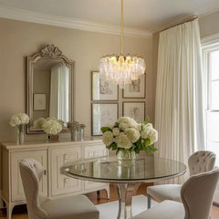 Amber Faceted Crystal Tiered Chandelier with Gold Finish Metal Frame
