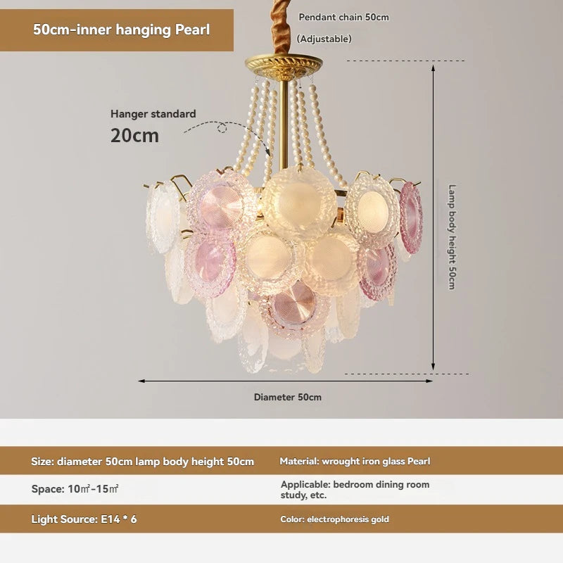 Chandelier with measurements and specifications on a gray background