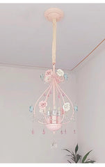 Pink Rose Crystal Chandelier Pendant Light with Floral Accents