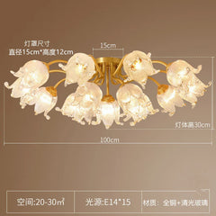Gold Floral Bloom Semi-Flush Ceiling Light with Glass Shades