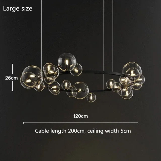 Chandelier with dimensions labeled on a black background