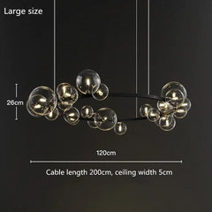 Chandelier with dimensions labeled on a black background