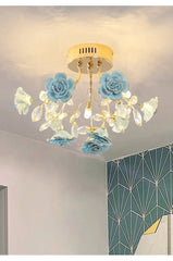Gold Multi-Arm Ceramic Rose Ceiling Light