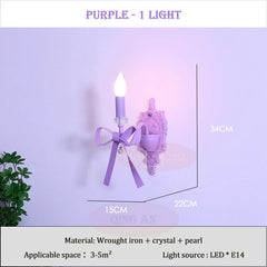 Purple Bow Pearl Accents Candle Wall Sconce Light Fixture Light