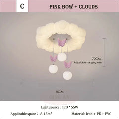 White Cloud Semi-Flush Ceiling Light with Pink Butterflies