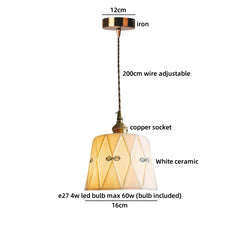 Pendant light with labeled parts on a white background