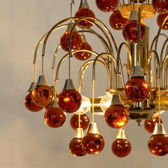 Gold Crystal Droplet Chandelier with Cascading Metal Frame