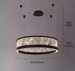 Modern Ring Pendant Light with Cracked Glass and Brushed Metal Finish