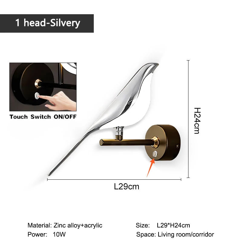 Wall-mounted light fixture with dimensions and features on a white background