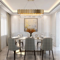 Gold Rectangular Tiered K9 Crystal Chandelier Pendant Light Fixture