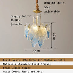 Chandelier with measurements and specifications on a gray background