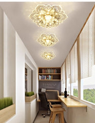 Gold Flower Crystal Flush Mount Ceiling Light with Petal Accents
