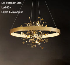 Gold Ring Floral Pendant Light Fixture Floral Stems Glass Shades