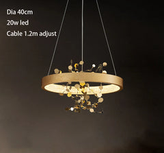 Gold Ring Floral Pendant Light Fixture Floral Stems Glass Shades