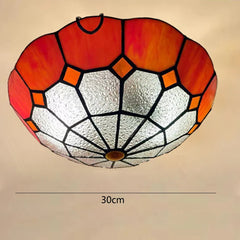Blue Stained Glass Scalloped Semi-Flush Ceiling Light