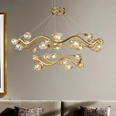 Gold Wavy Branch Crystal Chandelier with Cascading Lights